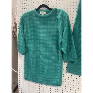 Vintage T F T Sweater Skirt Set Green Spring Easter‎ Size S Church